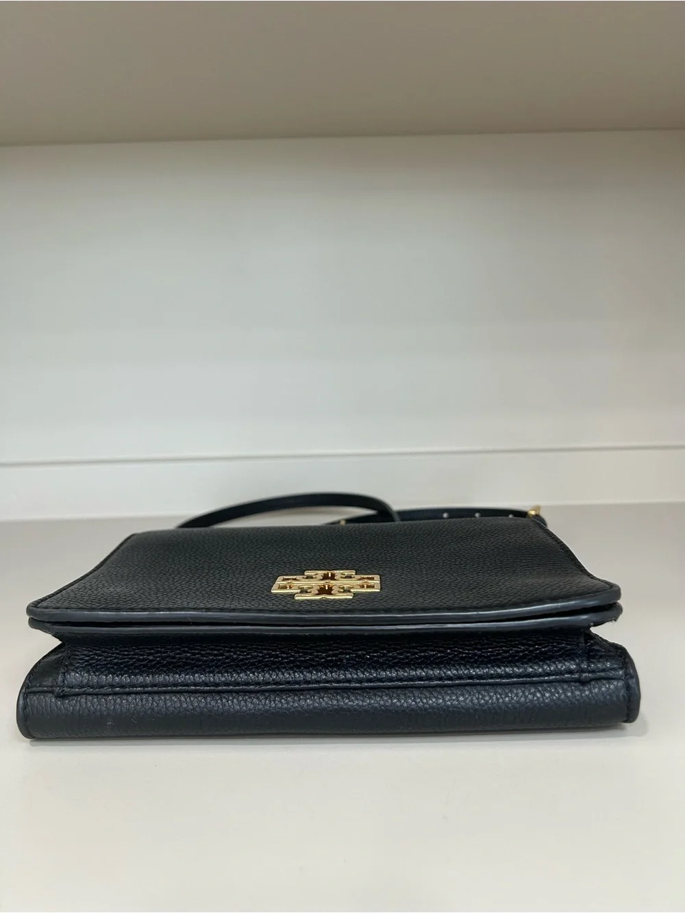 Authentic Tory Burch Britten Combo Crossbody Bag Purse Handbag Black Leather